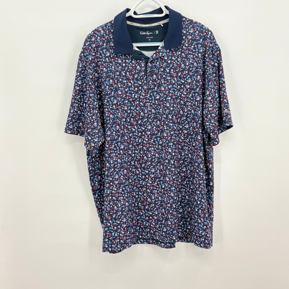 Walter Hagen Eleven Mens XL Blue Red Floral Performance Golf Polo Shirt MGA11530